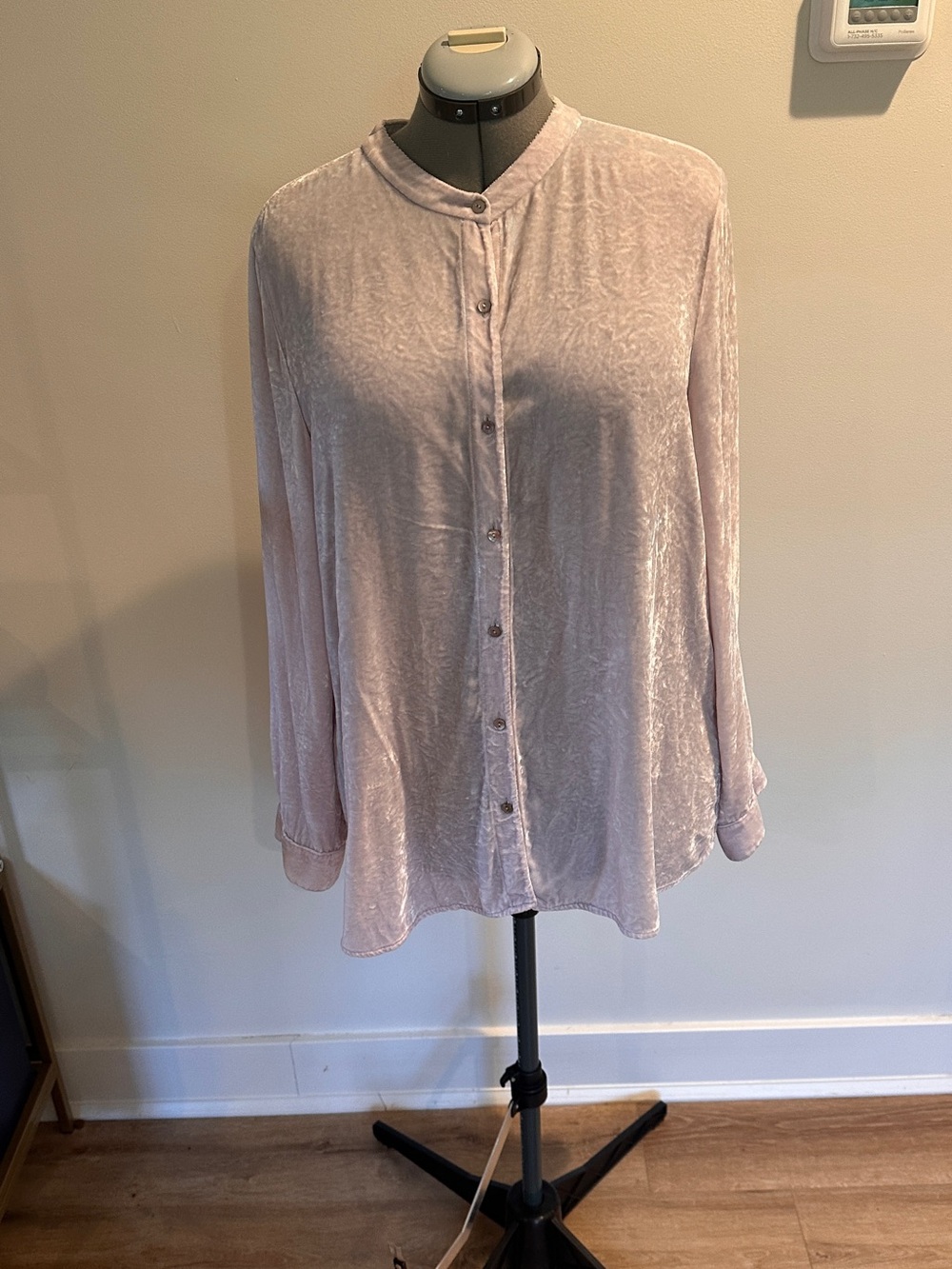 Eileen Fisher soft pale LavenderPink soft Velvet Button-Up Women's Top XL
